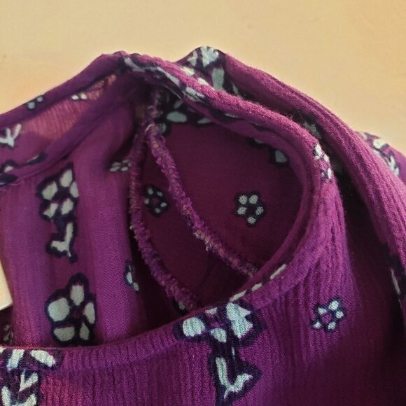 La Cera Floral Midi Dress Purple Rayon Shift Boho Short Sleeve Womens Medium - Picture 6 of 10